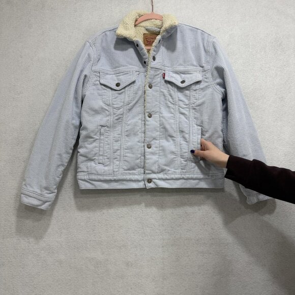 Levis Jacket Womens Large Blue Corduroy Sherpa Trucker Lined Warm Casual Winter - Picture 7 of 12